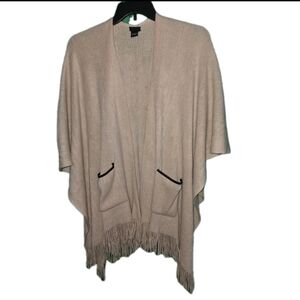 Zoe Madison Pink Beige Fringe Open Front Cardigan Shrug Pockets Outdoor One Size